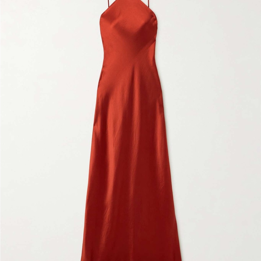 NWT STAUD Cadence Embellished Satin Maxi Dress Brick Retails $595 - Picture 2 of 9